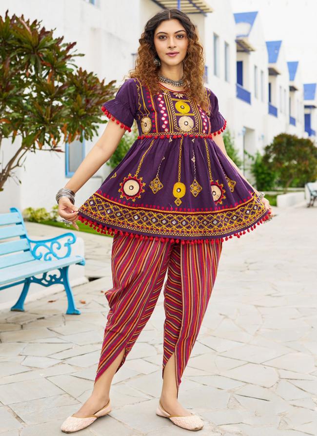 Pure Khadi Cotton Multi Colour Navratri Wear Embroidery Work Readymade Kedia With Tulip Pant